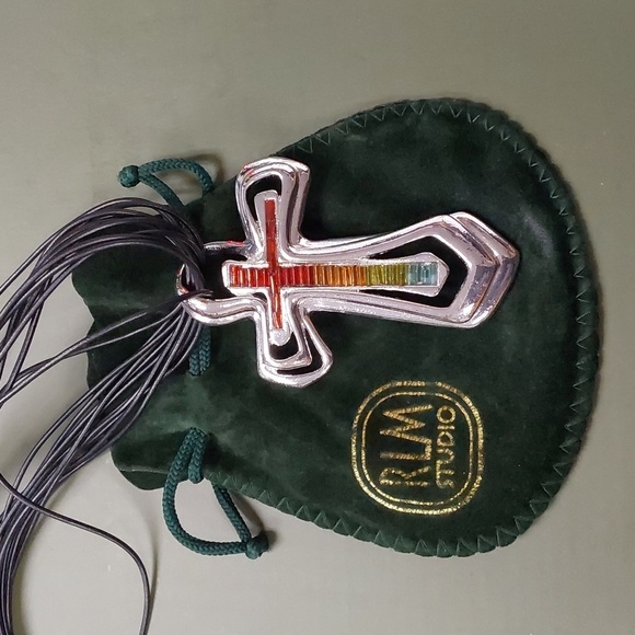 Colorful Cross Pendant Necklace on Multi-Strand Black Cord - Picture 5 of 10